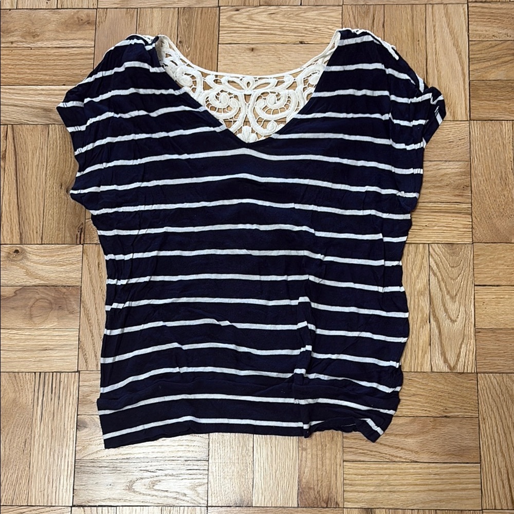 Express Blue and White Striped Relaxed Tee